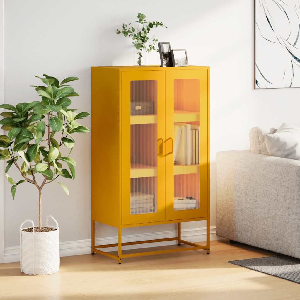 Hoge kast 68x39x123 cm staal mosterdgeel