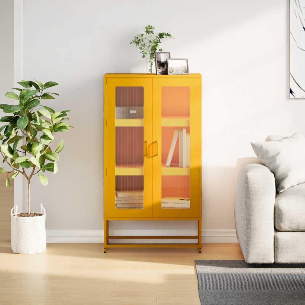 Hoge kast 68x39x123 cm staal mosterdgeel