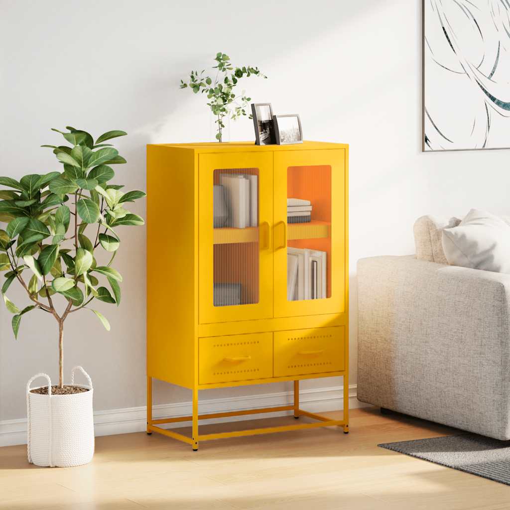 Hoge kast 68x39x111,5 cm staal mosterdgeel