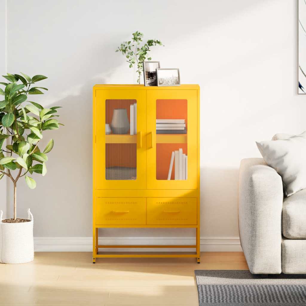 Hoge kast 68x39x111,5 cm staal mosterdgeel