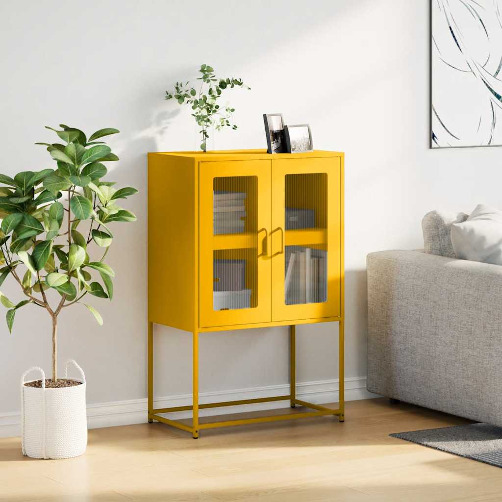 Hoge kast 68x39x107 cm staal mosterdgeel