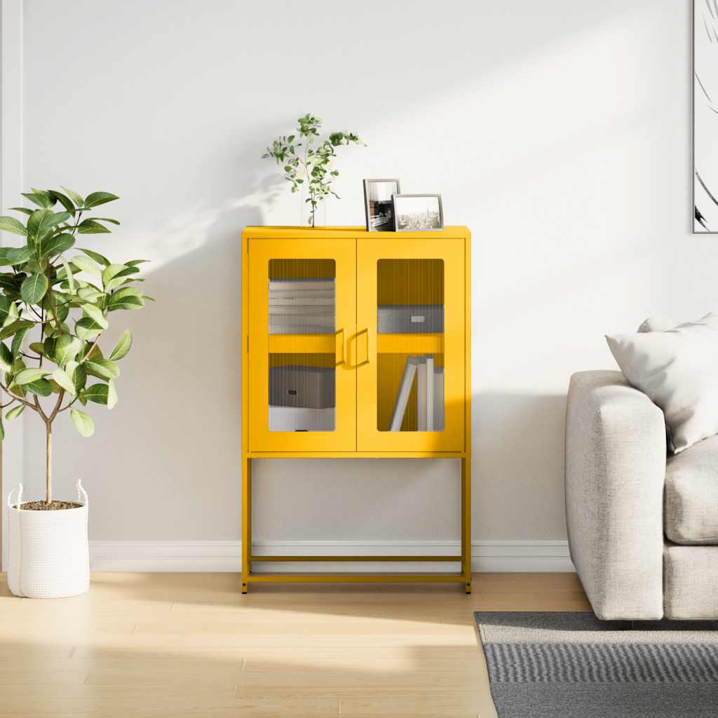 Hoge kast 68x39x107 cm staal mosterdgeel