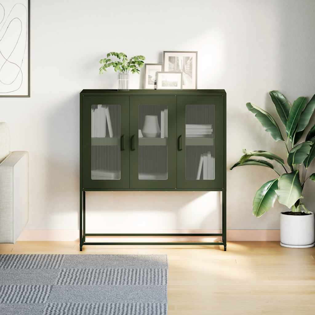 Dressoir 100,5x39x107 cm koudgewalst staal olijfgroen