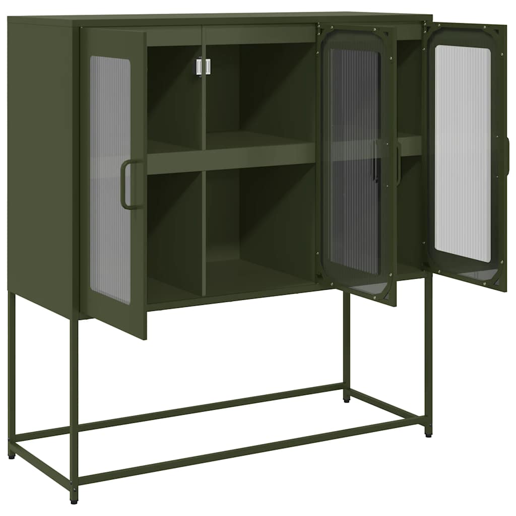 Dressoir 100,5x39x107 cm koudgewalst staal olijfgroen