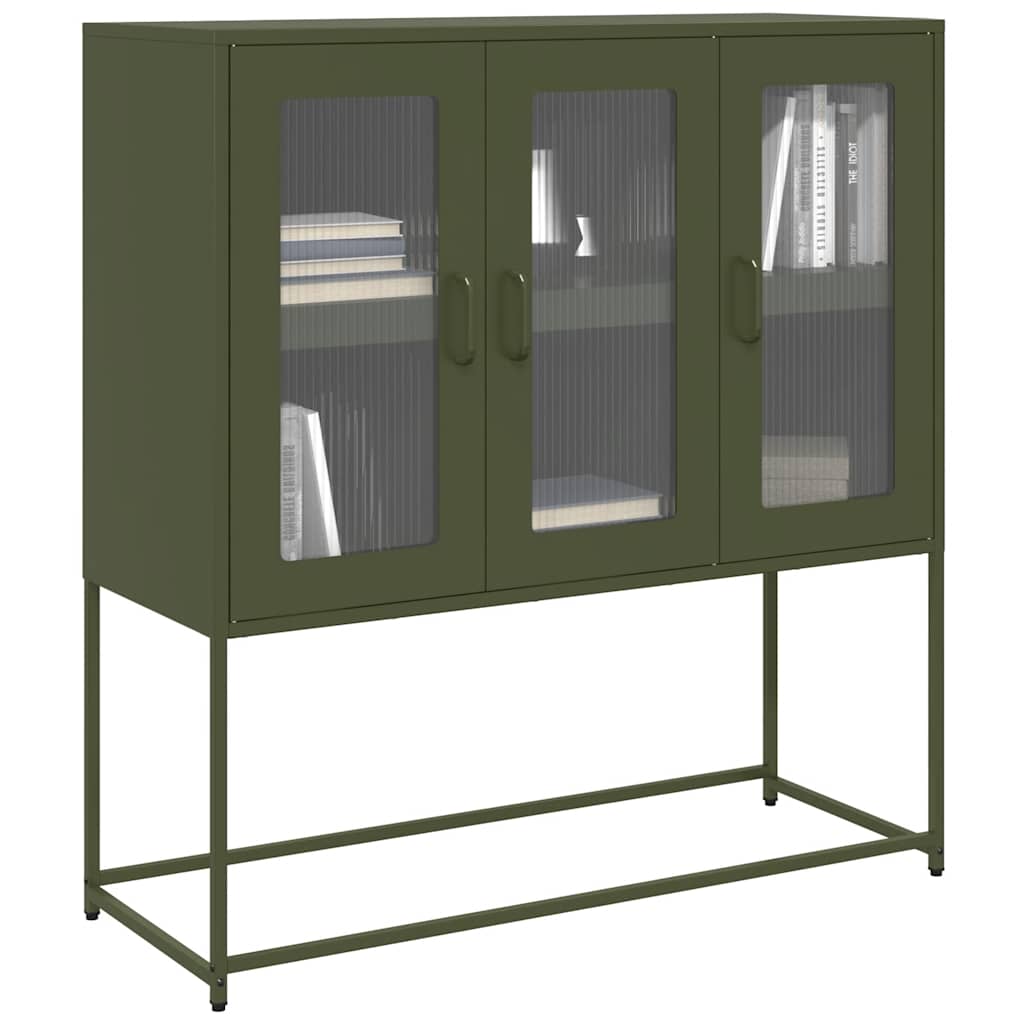 Dressoir 100,5x39x107 cm koudgewalst staal olijfgroen
