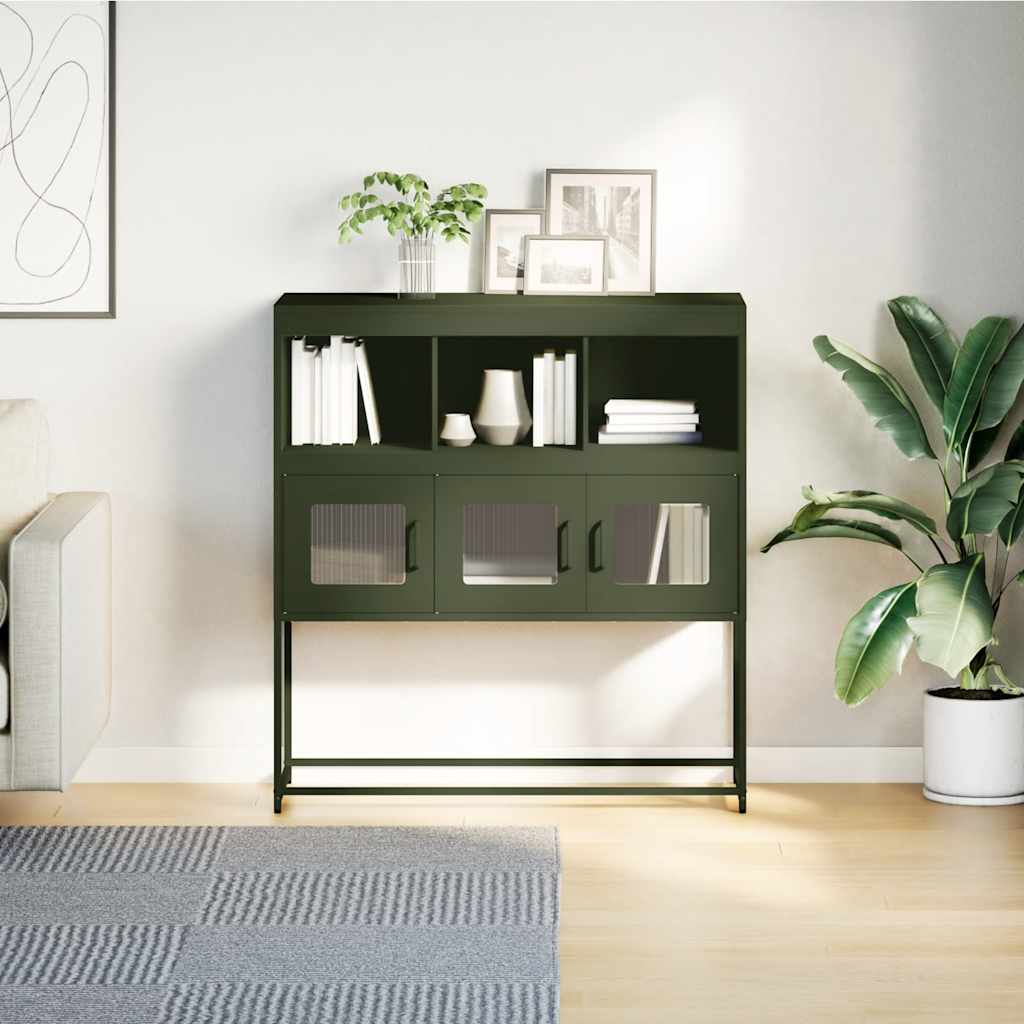Dressoir 100,5x39x107 cm koudgewalst staal olijfgroen