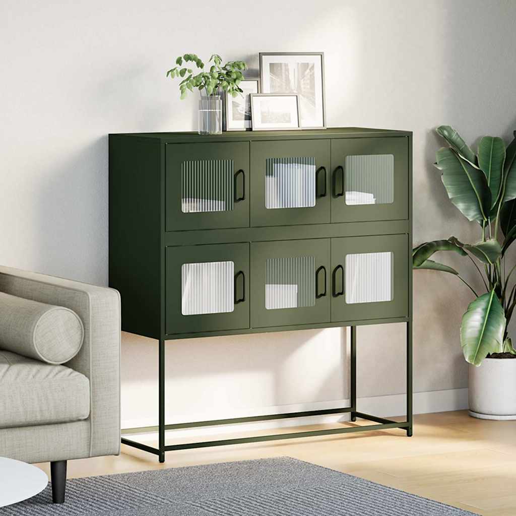 Dressoir 100,5x39x107 cm koudgewalst staal olijfgroen