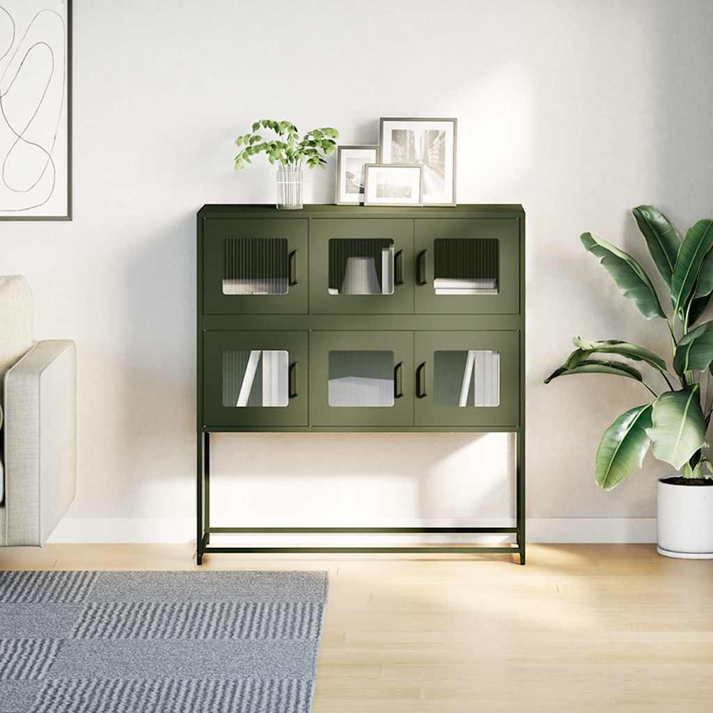 Dressoir 100,5x39x107 cm koudgewalst staal olijfgroen