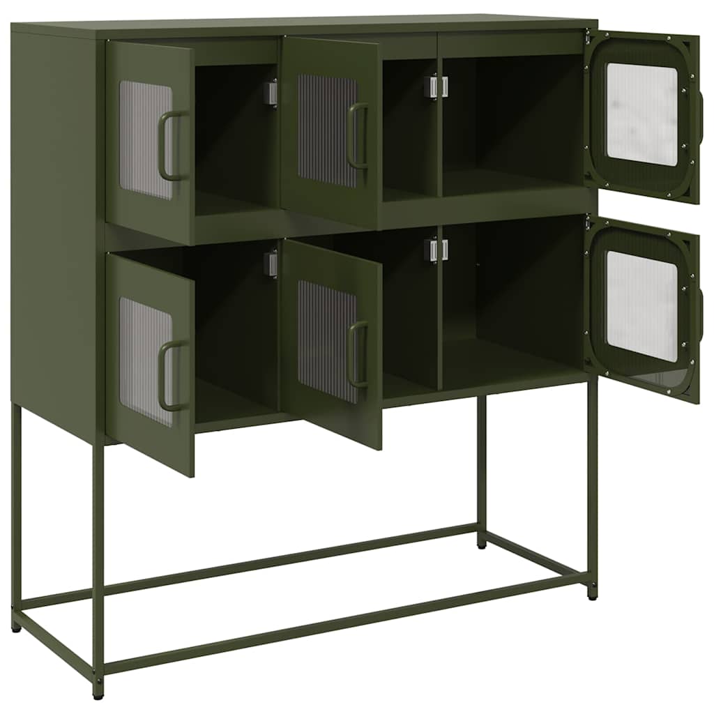 Dressoir 100,5x39x107 cm koudgewalst staal olijfgroen