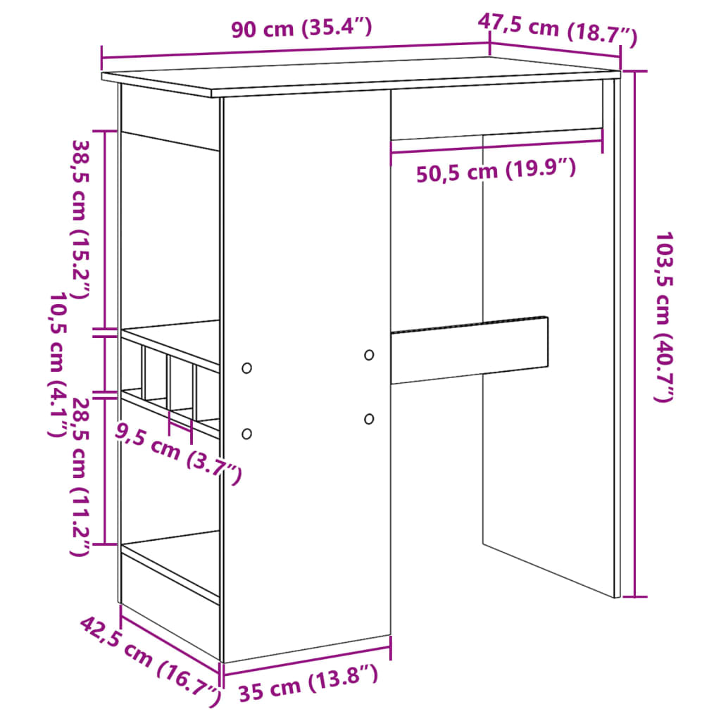 Bartafel met rekken 90x47,5x103,5 cm bewerkt hout bruin eiken