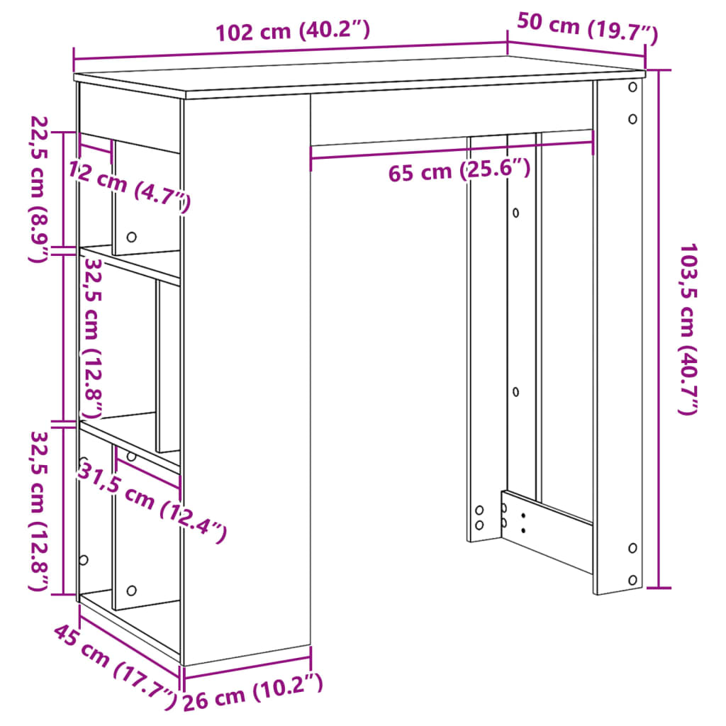Bartafel met rekken 102x50x103,5 cm hout sonoma eikenkleur