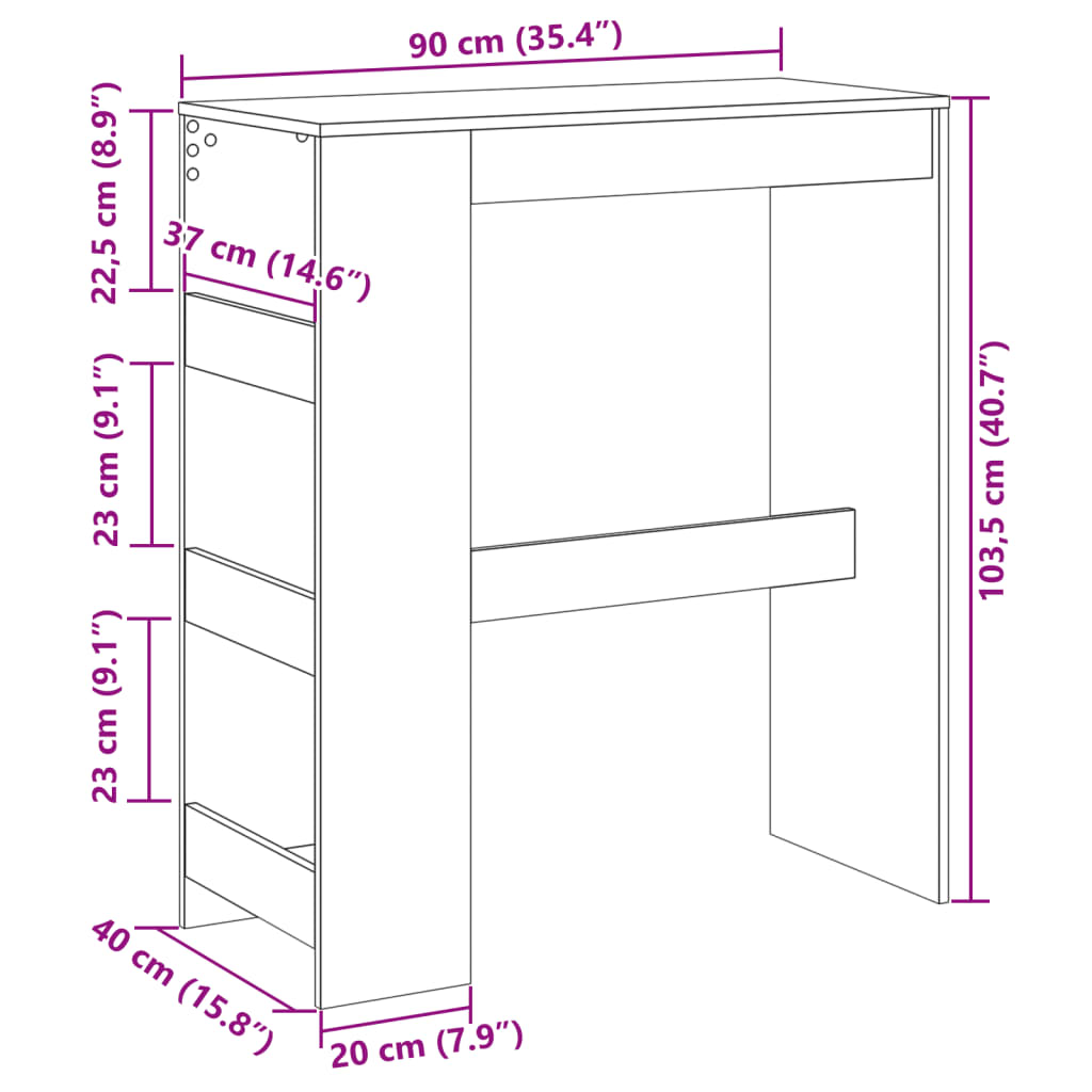 Bartafel met rekken 90x40x103,5 cm bewerkt hout wit