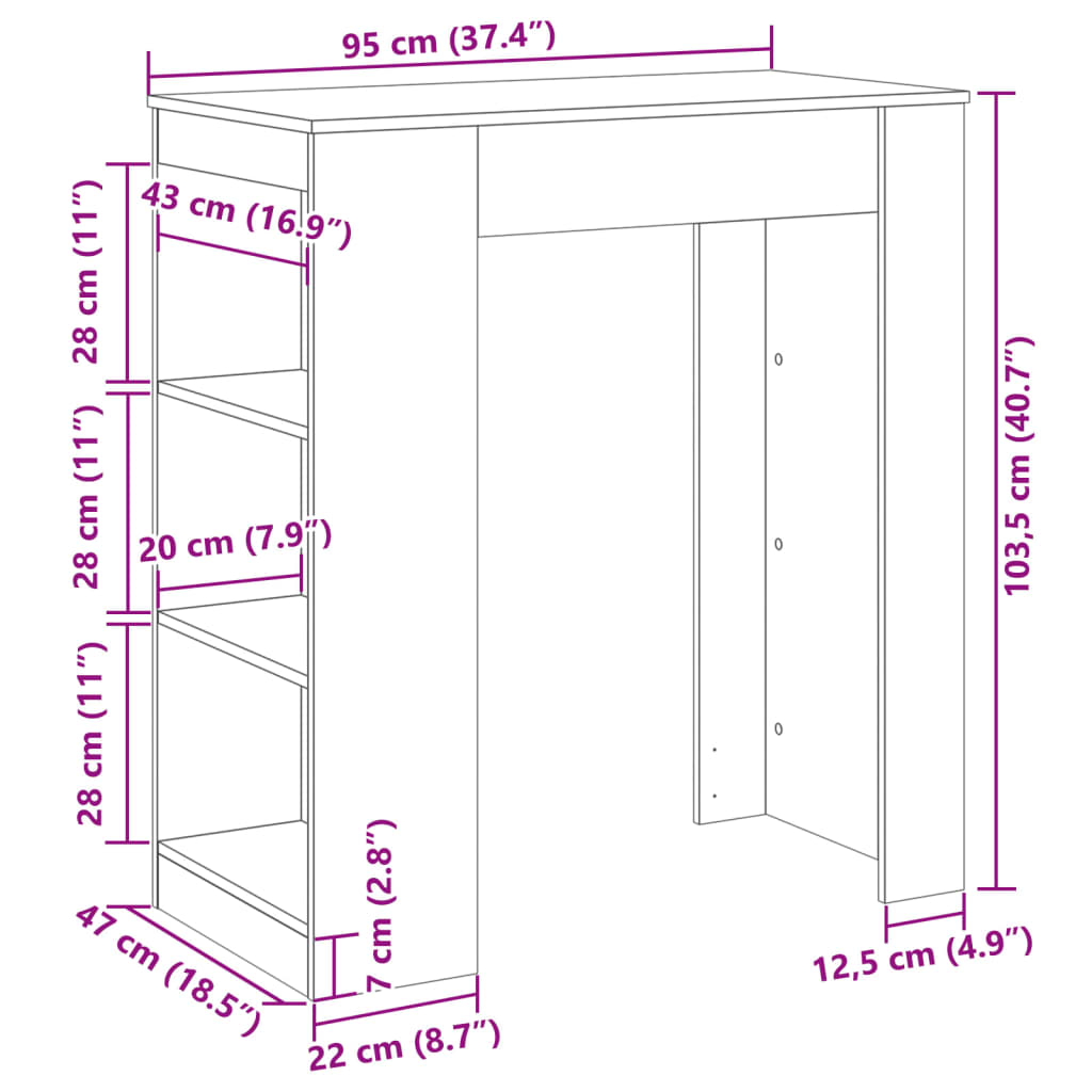 Bartafel met rekken 95x47x103,5 cm hout sonoma eikenkleur