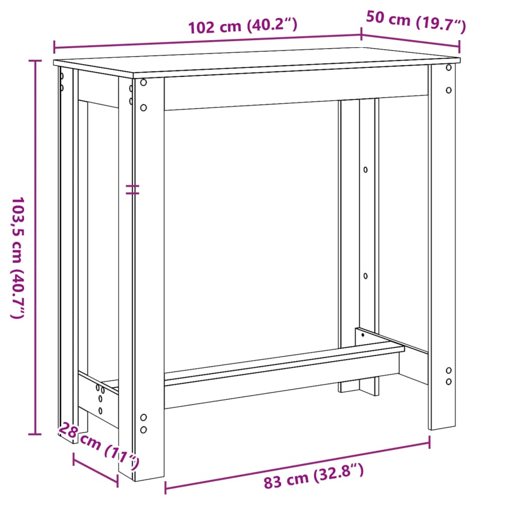 Bartafel 102x50x103,5 cm bewerkt hout gerookt eikenkleurig