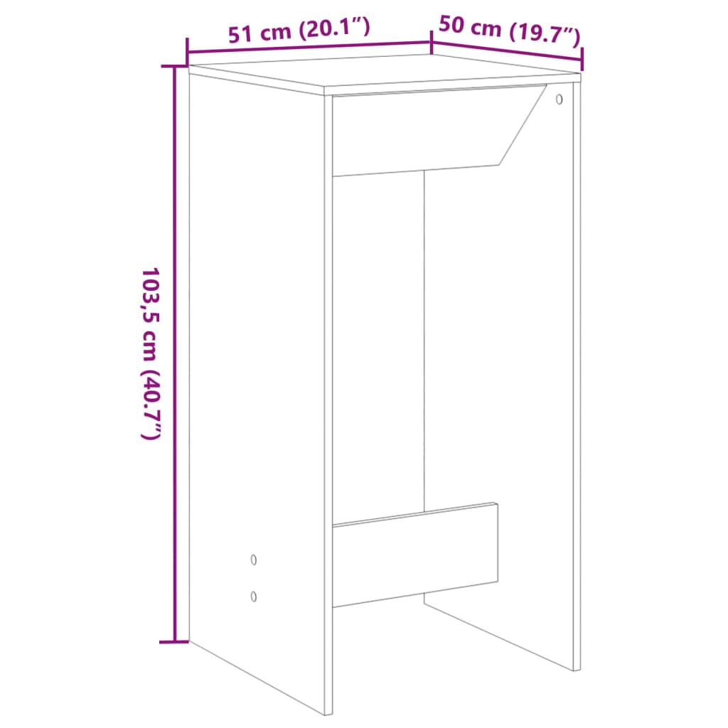 Bartafel 51x50x103,5 cm bewerkt hout grijs sonoma eikenkleurig
