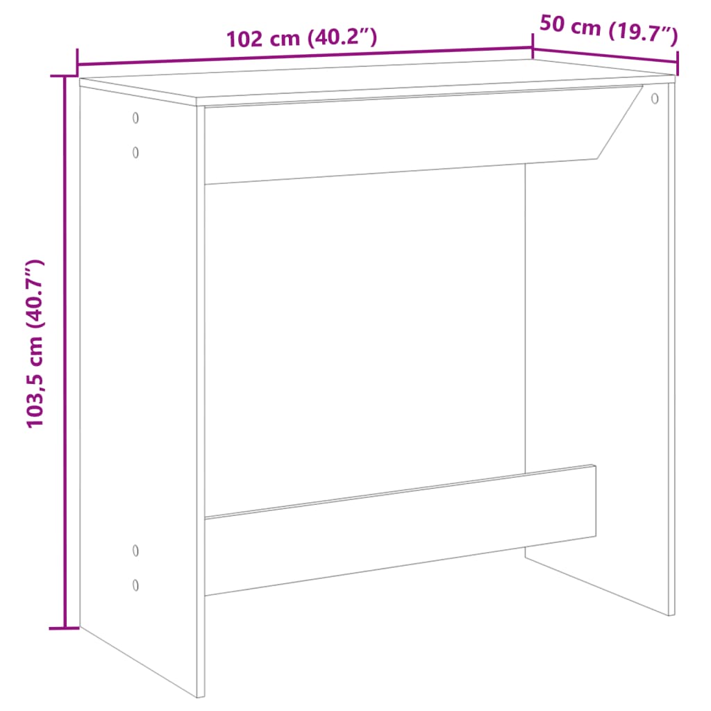 Bartafel 102x50x103,5 cm bewerkt hout betongrijs
