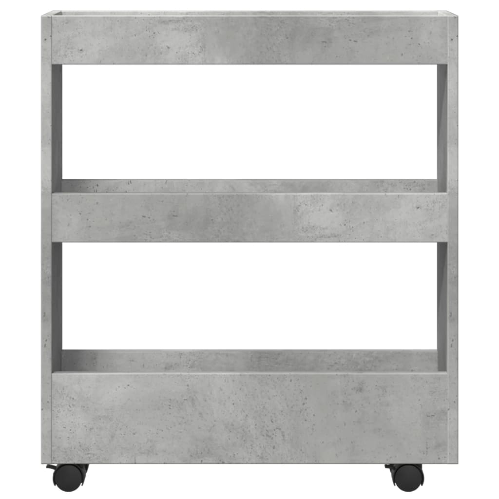 Opbergtrolley smal 3-laags bewerkt hout betongrijs