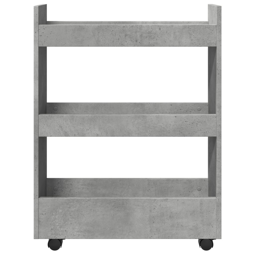 Opbergtrolley smal 3-laags bewerkt hout betongrijs