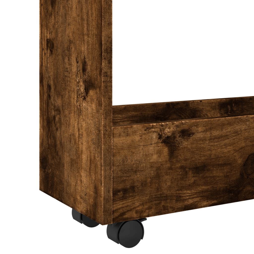 Opbergtrolley smal 3-laags bewerkt hout gerookt eikenkleurig