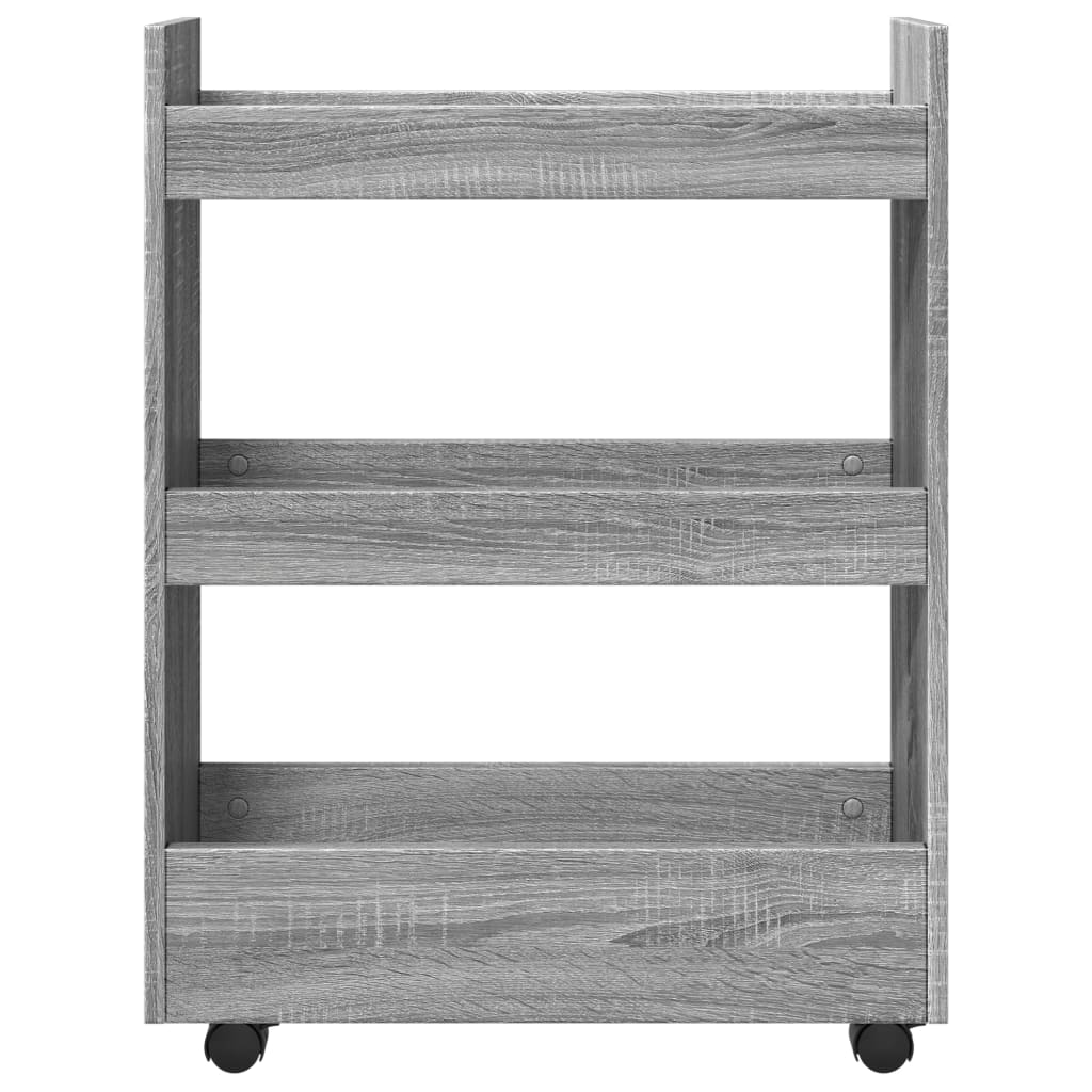 Opbergtrolley smal 3-laags bewerkt hout grijs sonoma eiken