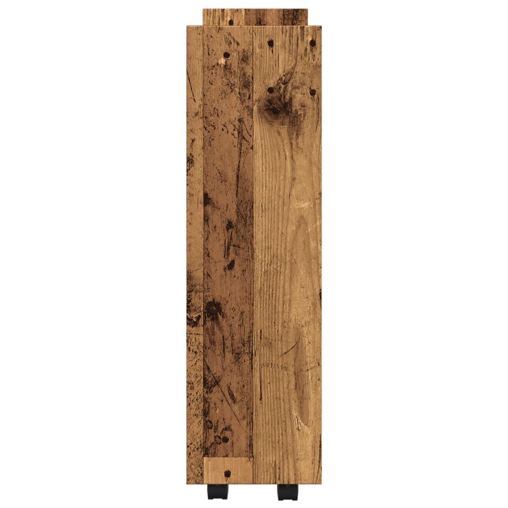 Opbergtrolley smal 3-laags bewerkt hout oud houtkleurig