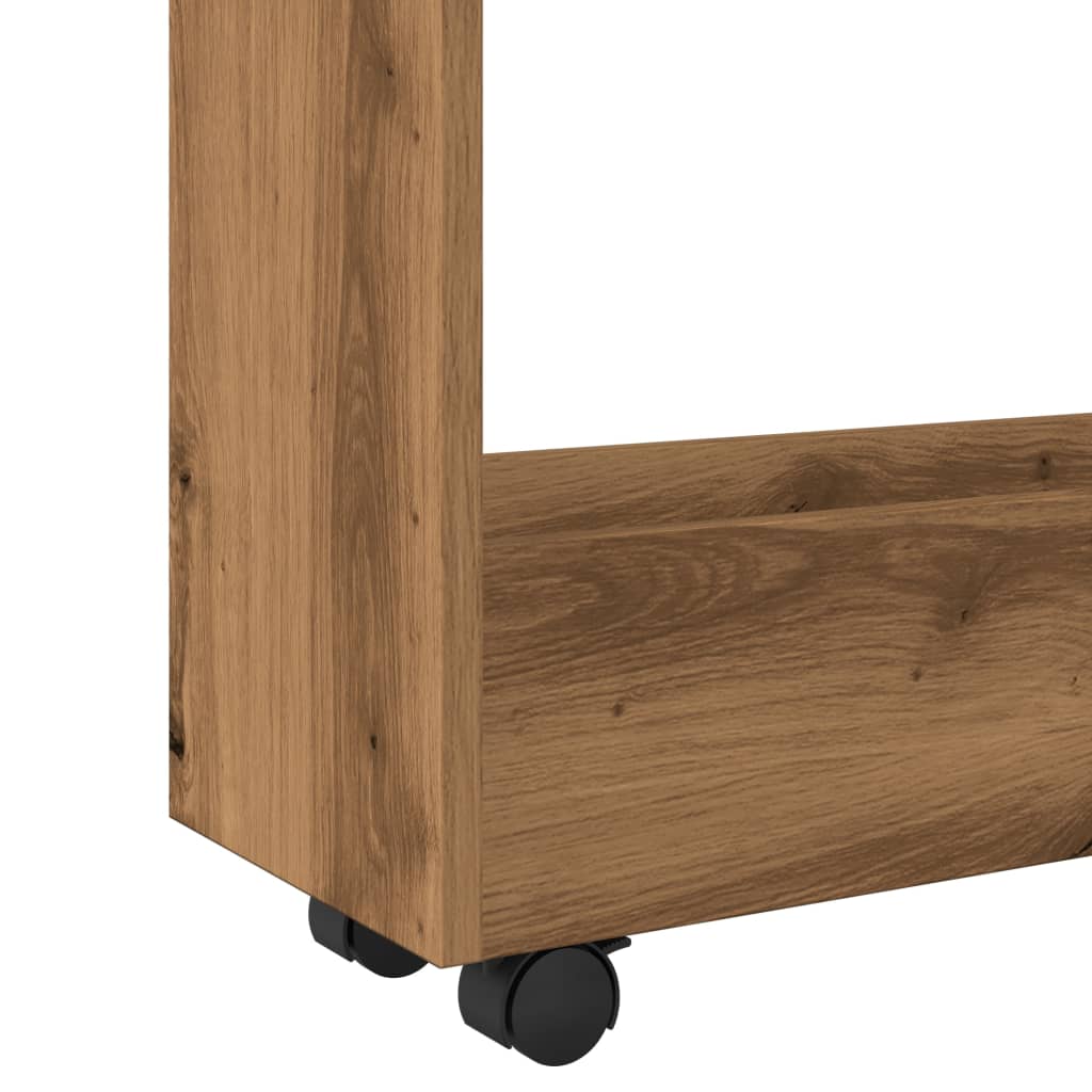 Opbergtrolley smal 3-laags bewerkt hout artisanaal eikenkleurig