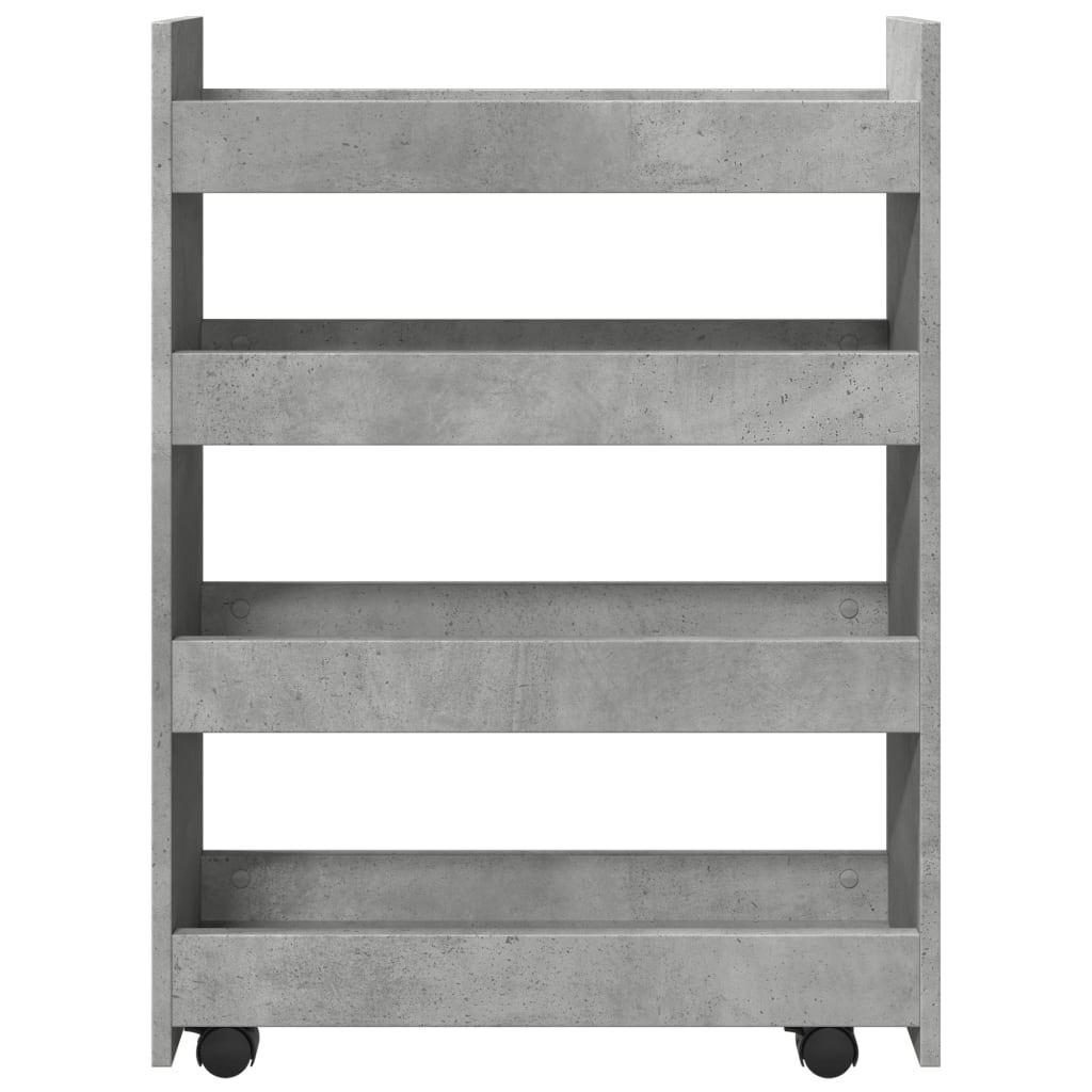 Opbergtrolley smal 4-laags bewerkt hout betongrijs