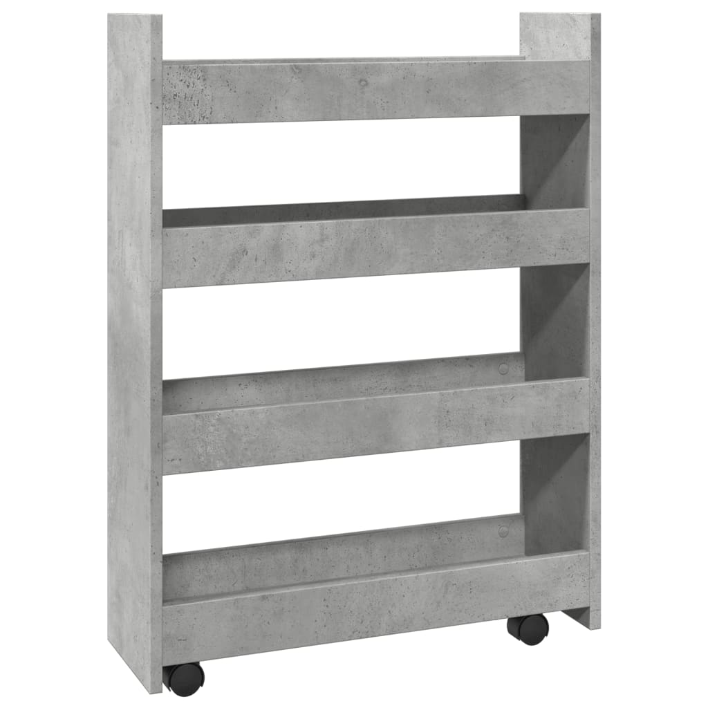 Opbergtrolley smal 4-laags bewerkt hout betongrijs