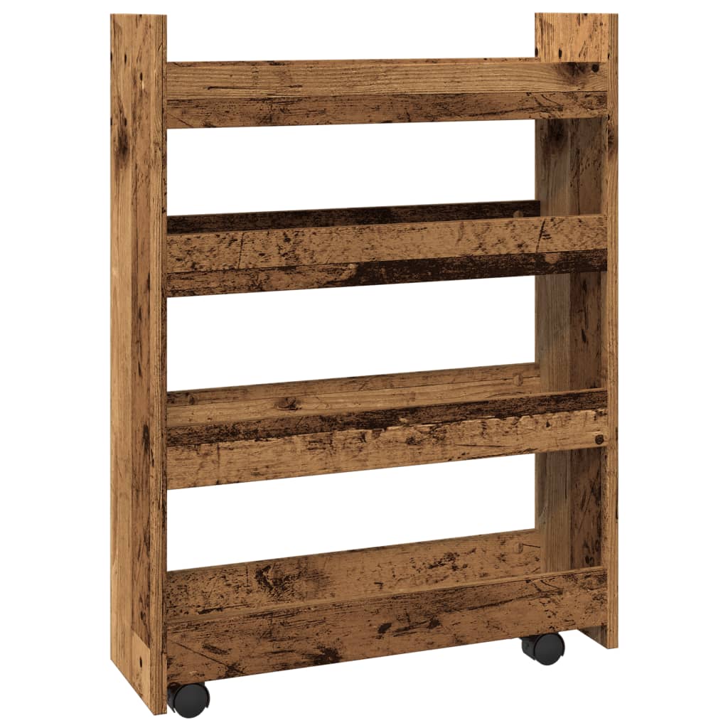 Opbergtrolley smal 4-laags bewerkt hout oud houtkleurig