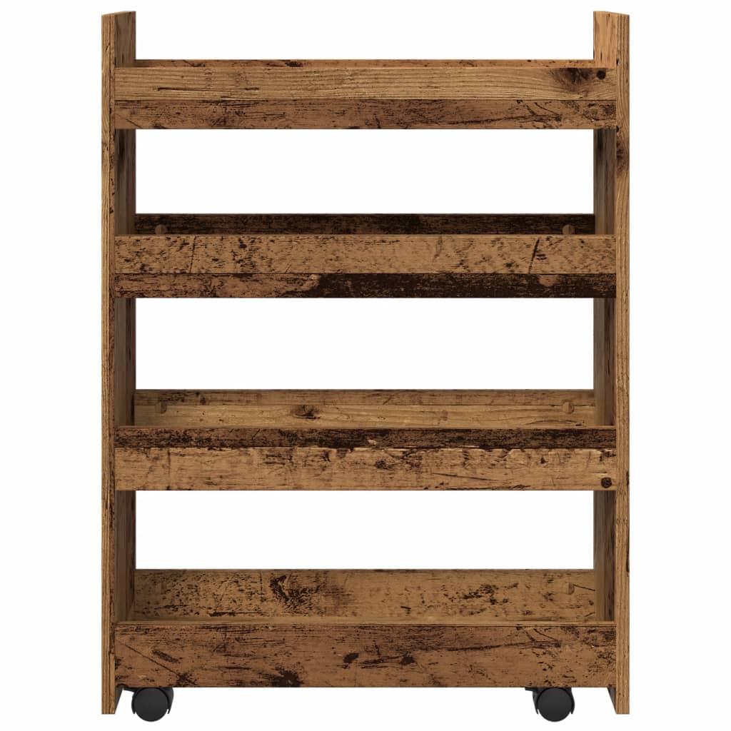 Opbergtrolley smal 4-laags bewerkt hout oud houtkleurig