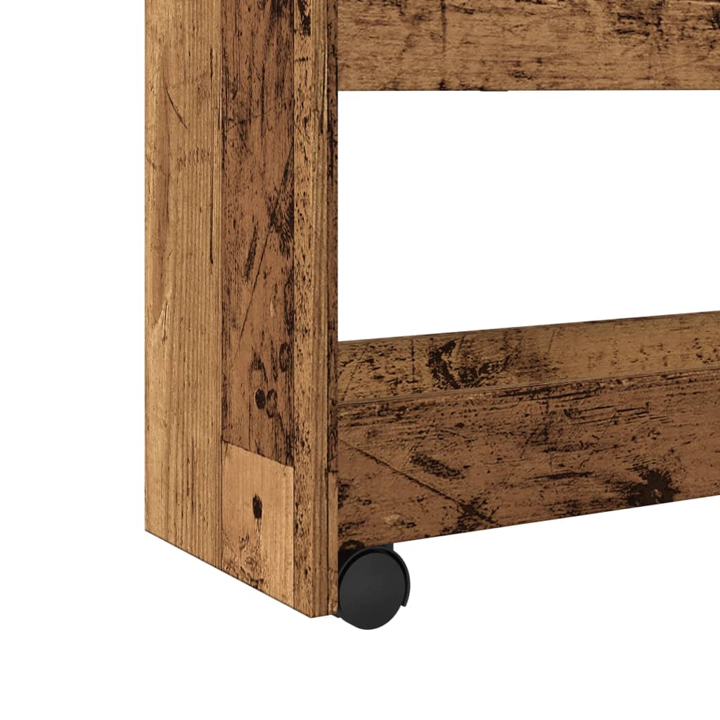 Opbergtrolley smal 4-laags bewerkt hout oud houtkleurig