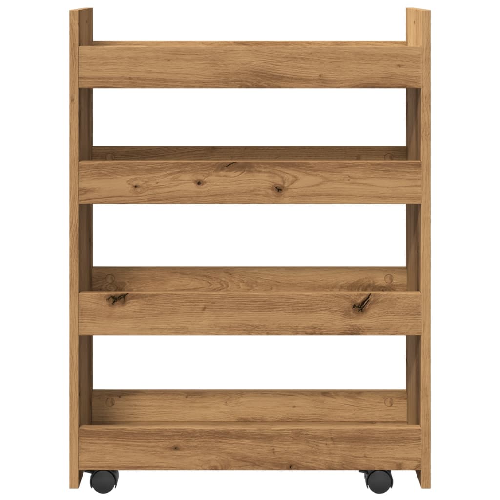 Opbergtrolley smal 4-laags bewerkt hout artisanaal eikenkleurig