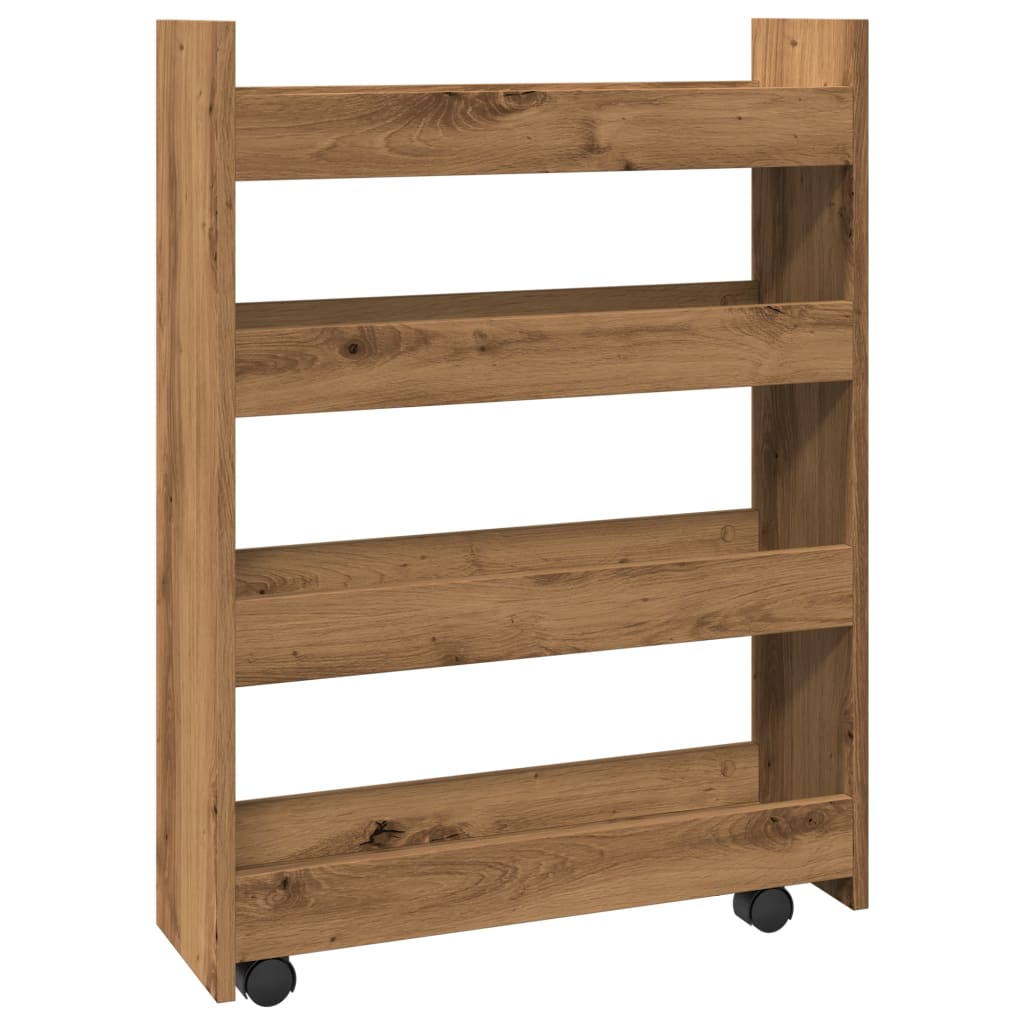 Opbergtrolley smal 4-laags bewerkt hout artisanaal eikenkleurig