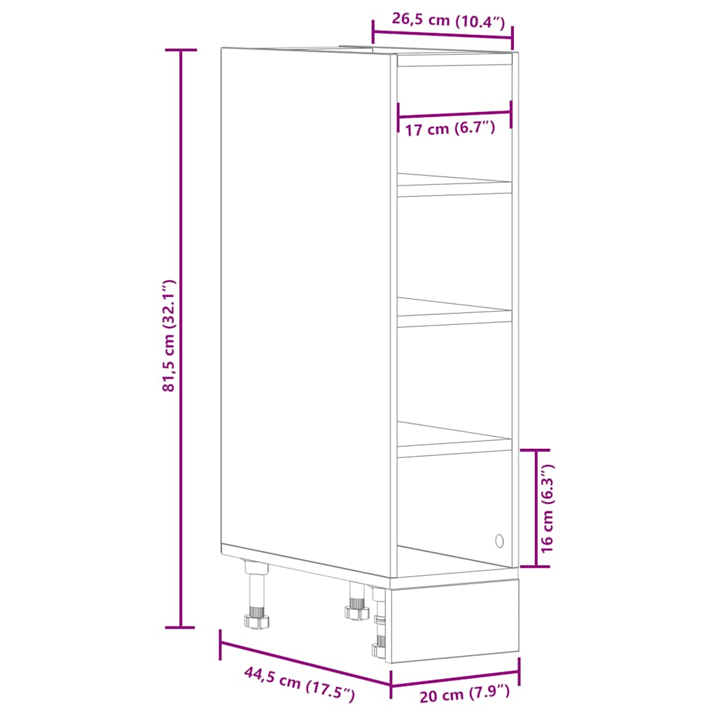 Onderkast Riga 20x44,5x81,5 cm bewerkt hout grijs sonoma eikenkleur