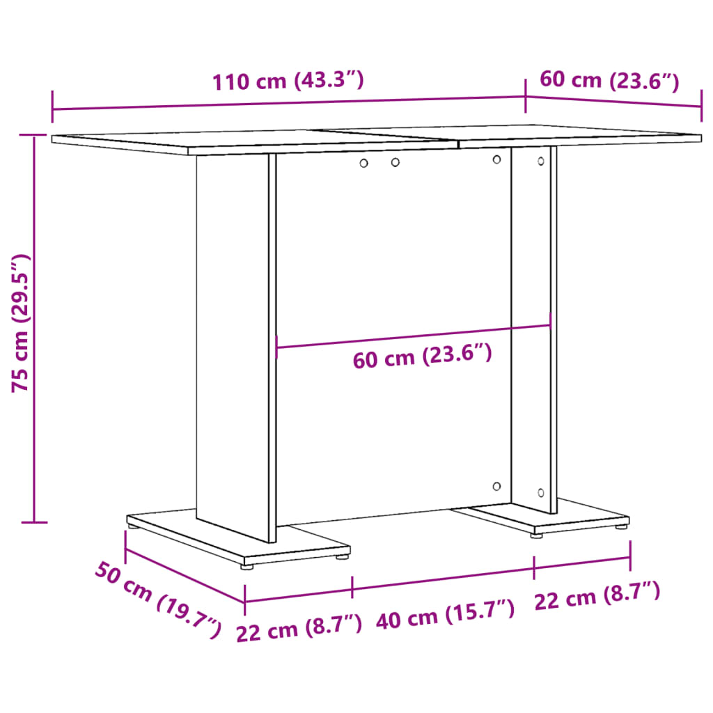 Eettafel 110x60x75 cm bewerkt hout artisanaal eikenkleurig