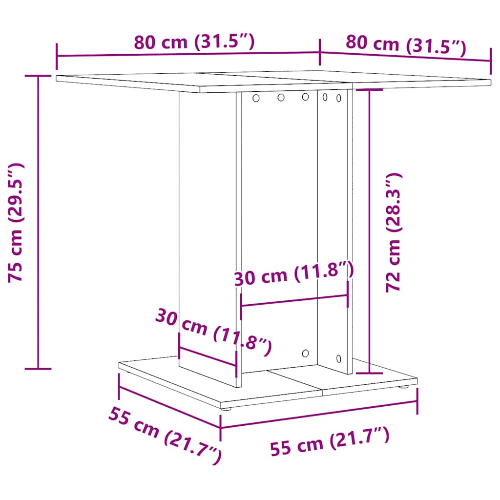 Eettafel 80x80x75 cm bewerkt hout artisanaal eikenkleurig