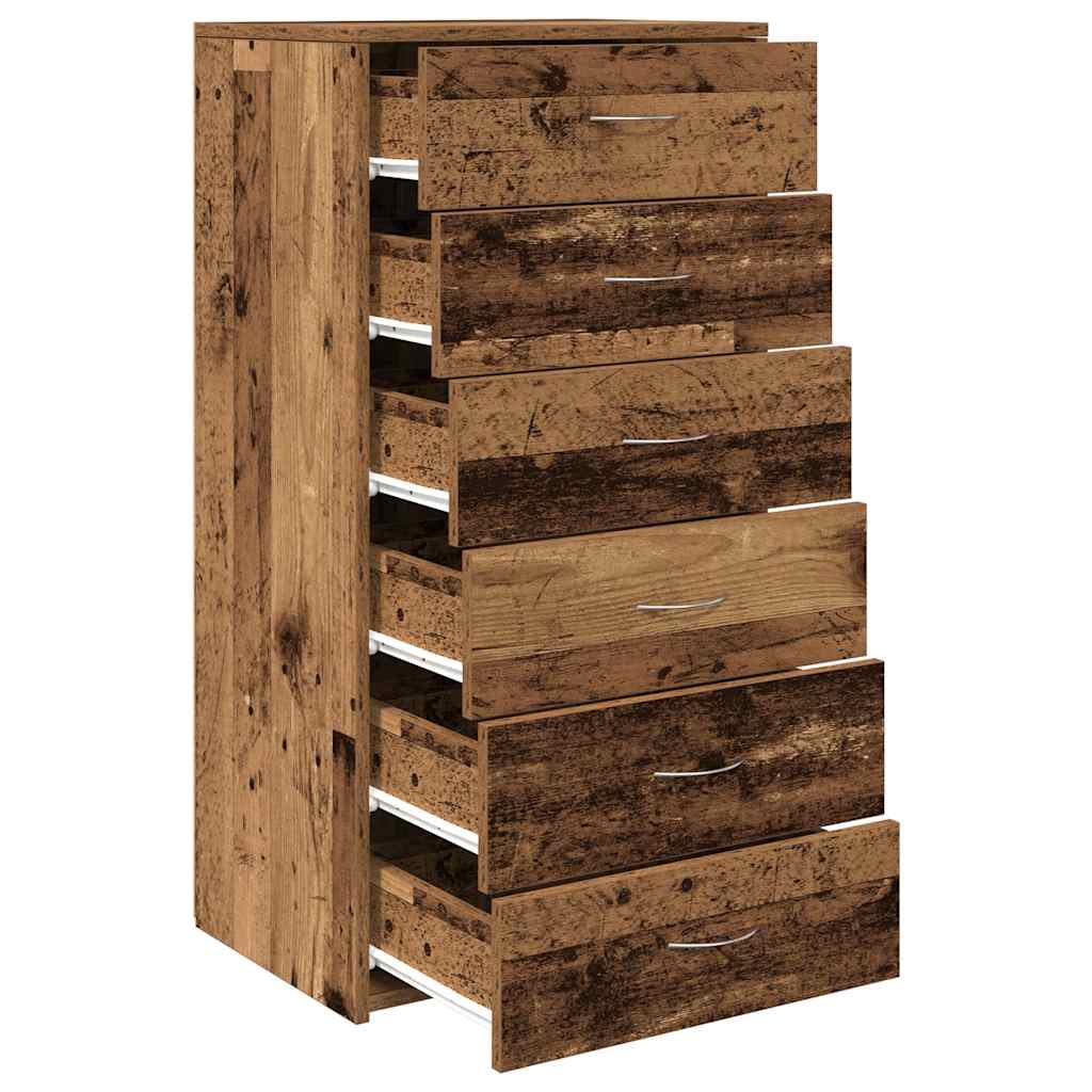 Dressoir met 6 lades 50x34x96 cm bewerkt hout oud houtkleurig