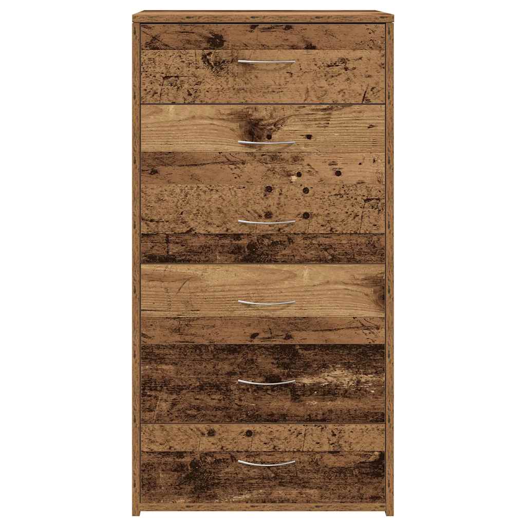 Dressoir met 6 lades 50x34x96 cm bewerkt hout oud houtkleurig