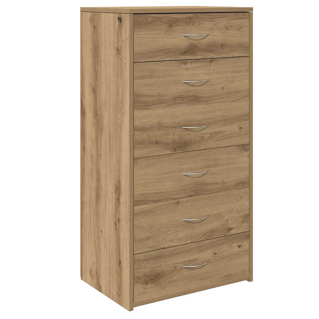 Dressoir met 6 lades 50x34x96 cm bewerkt hout artisanaal eiken