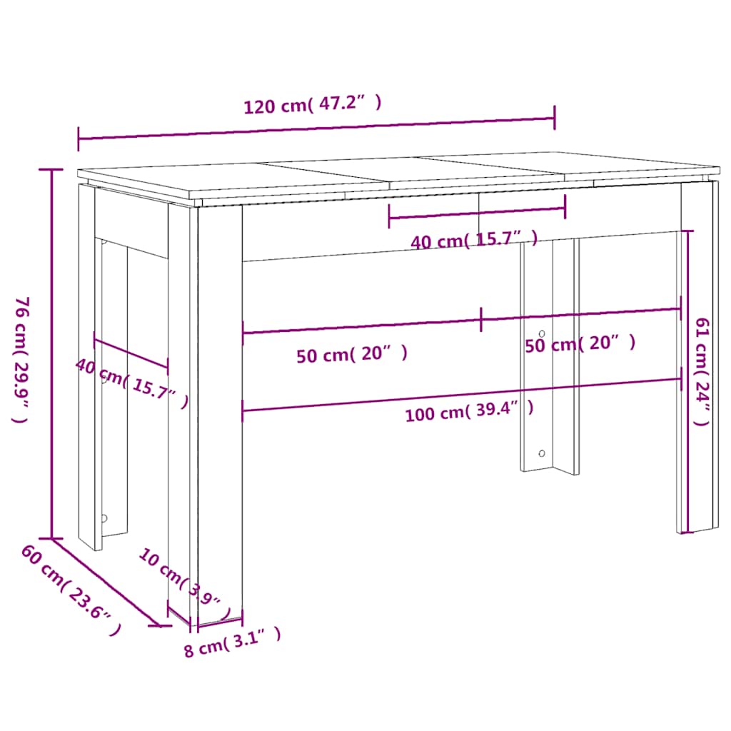 Eettafel 120x60x76 cm bewerkt hout artisanaal eikenkleur