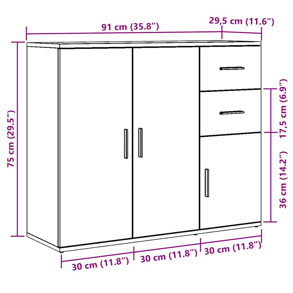 Dressoir 91x29,5x75 cm bewerkt hout oud houtkleurig