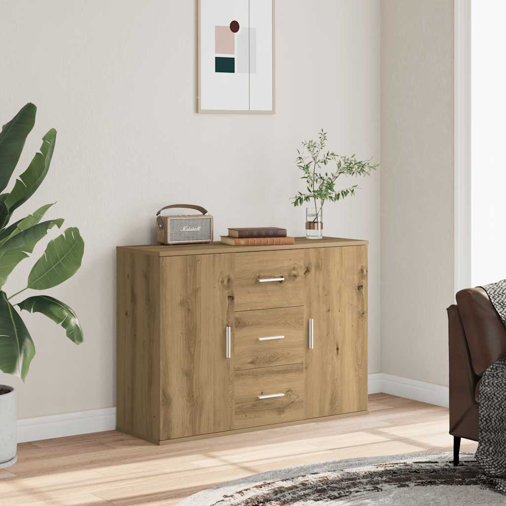 Dressoir 90x29,5x65 cm bewerkt hout artisanaal eikenkleur