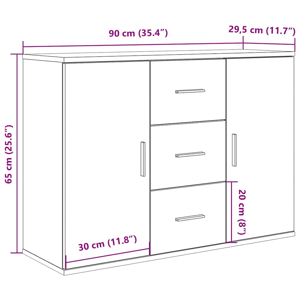 Dressoir 90x29,5x65 cm bewerkt hout artisanaal eikenkleur