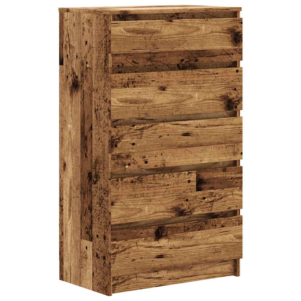 Ladekast 60x36x103 cm bewerkt hout oud houtkleurig