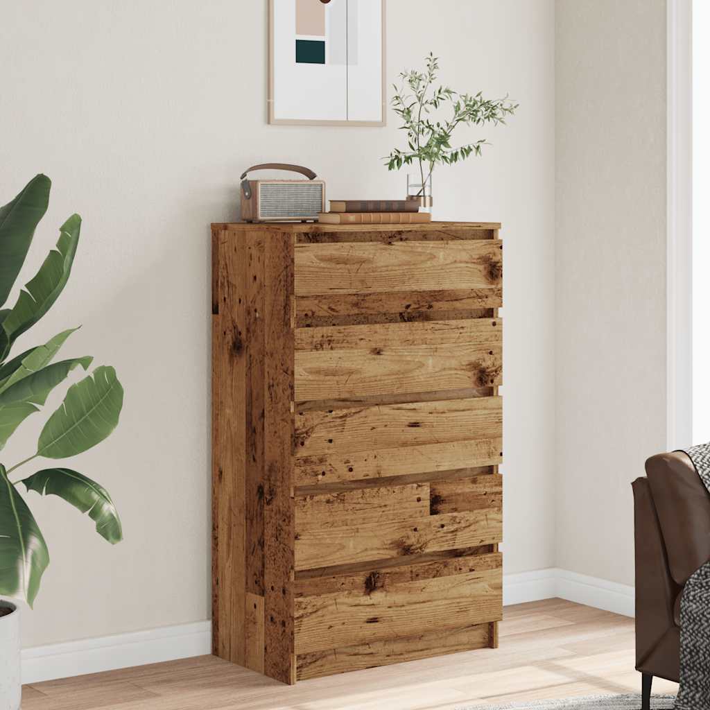 Ladekast 60x36x103 cm bewerkt hout oud houtkleurig