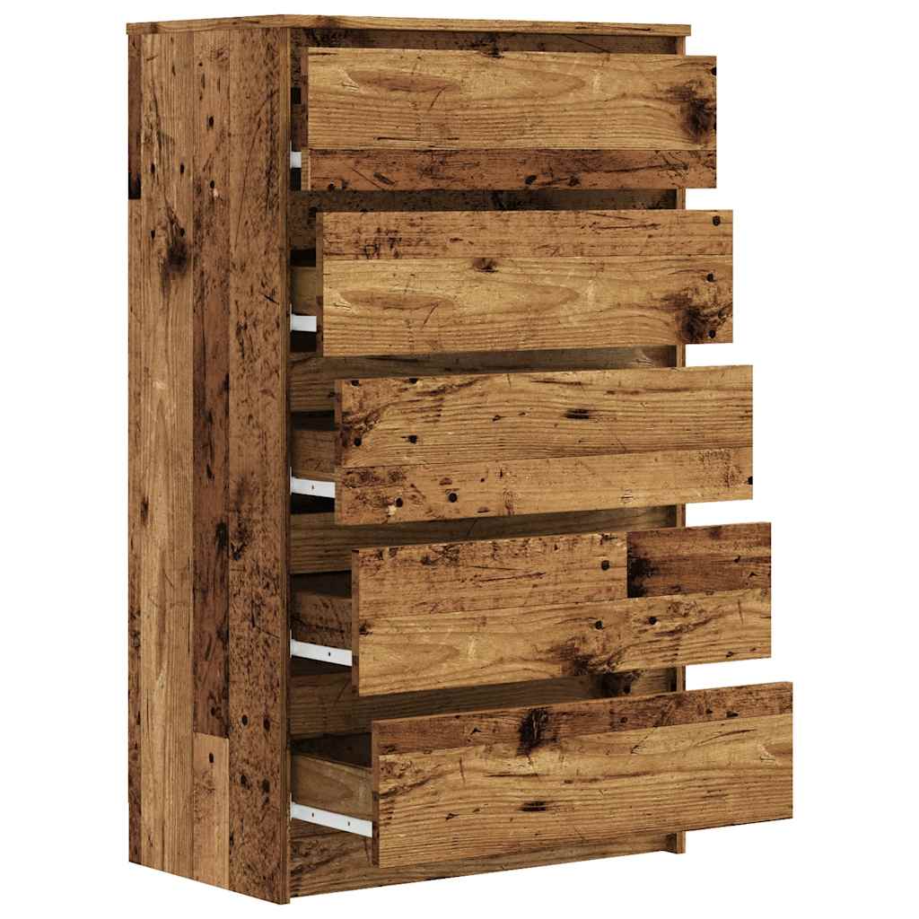 Ladekast 60x36x103 cm bewerkt hout oud houtkleurig
