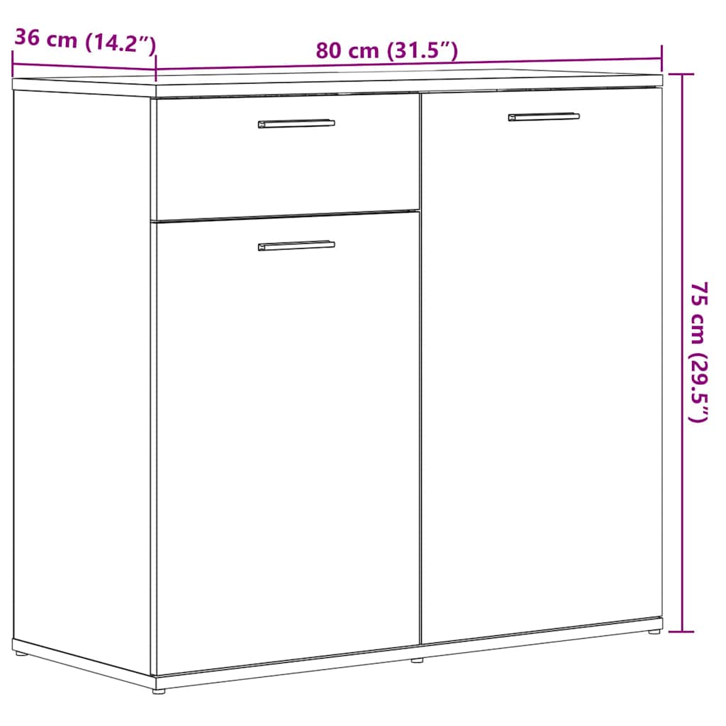 Dressoir 80x36x75 cm bewerkt hout oud houtkleurig
