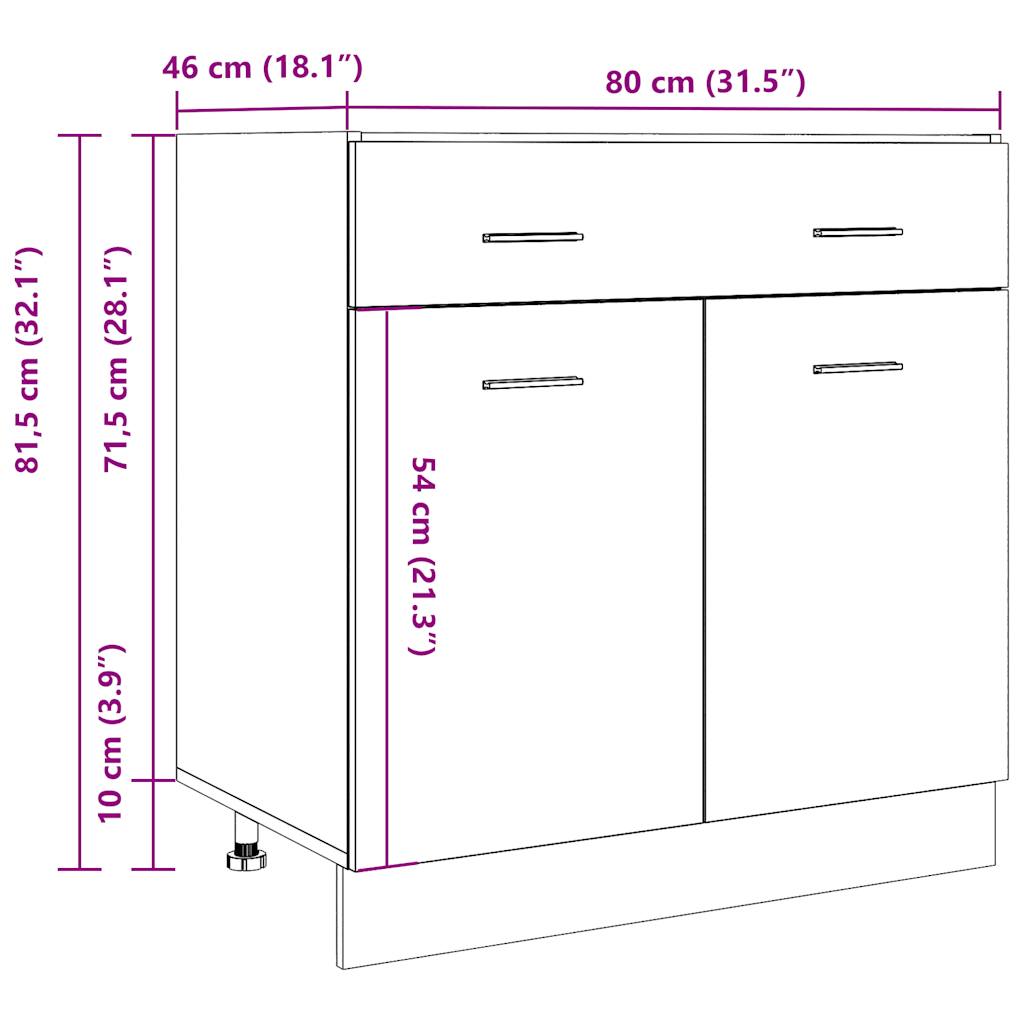 Onderkast met lade 80x46x81,5 cm bewerkt hout oud houtkleurig
