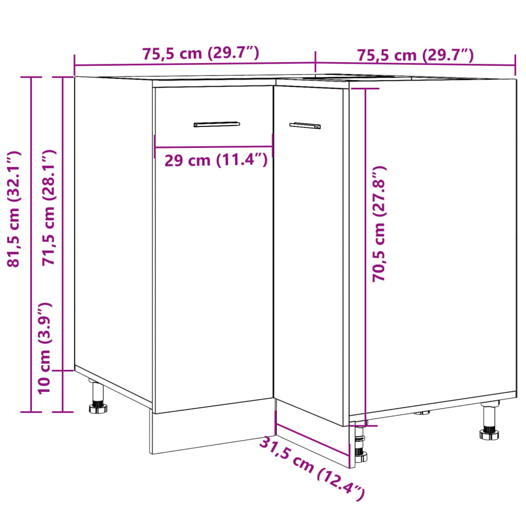Keukenkastje 75,5x75,5x81,5 cm bewerkt hout oud houtkleurig
