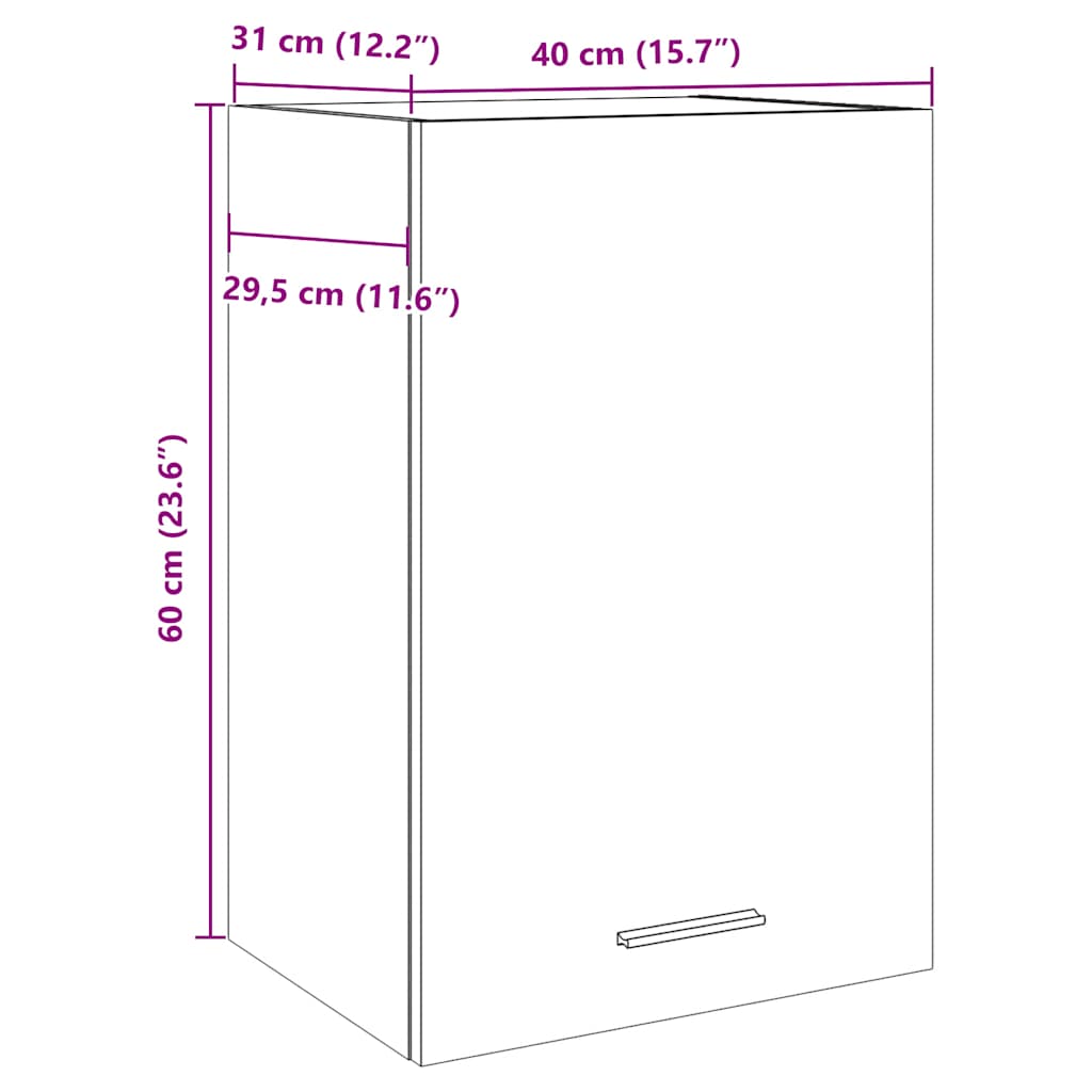 Hangkast 40x31x60 cm bewerkt hout artisanaal eikenkleur